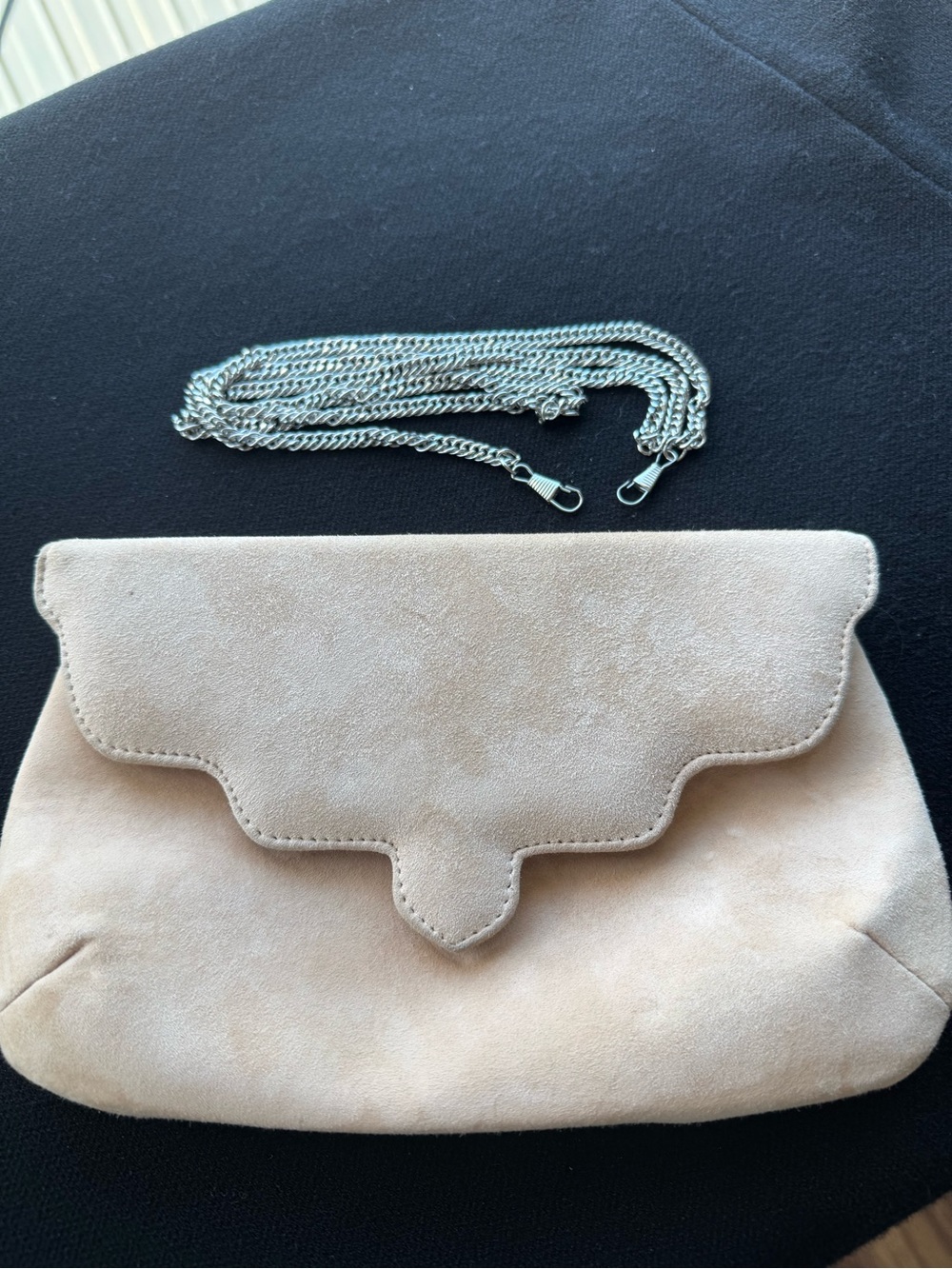 Browns Suede Scalloped Flap Crossbody Bag in Beige